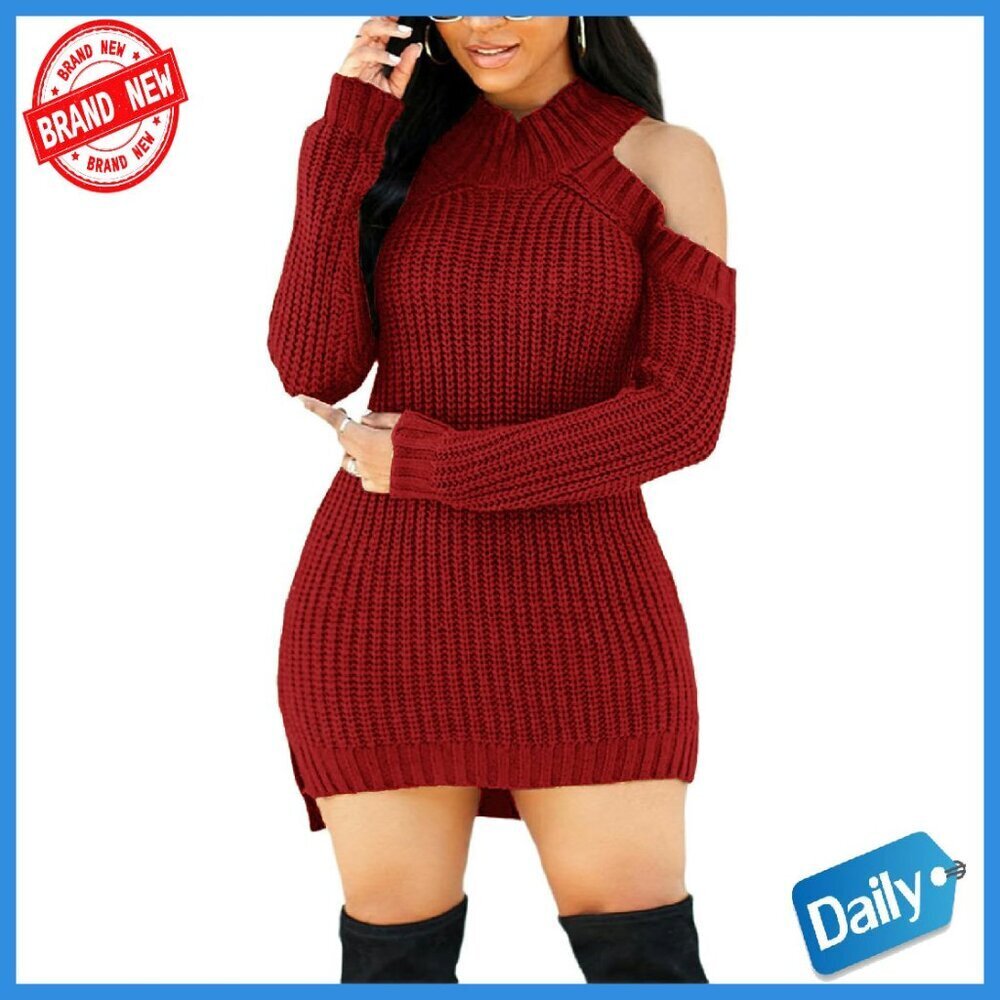 Long Sleeve Off Shoulder Sweater Dress Winter Pullover Mini Dress
